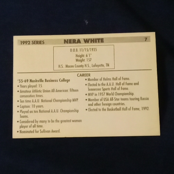 Incredibly rare 1992 basketball Hall of Fame card signed by NERA WHITE - Picture 2 of 4